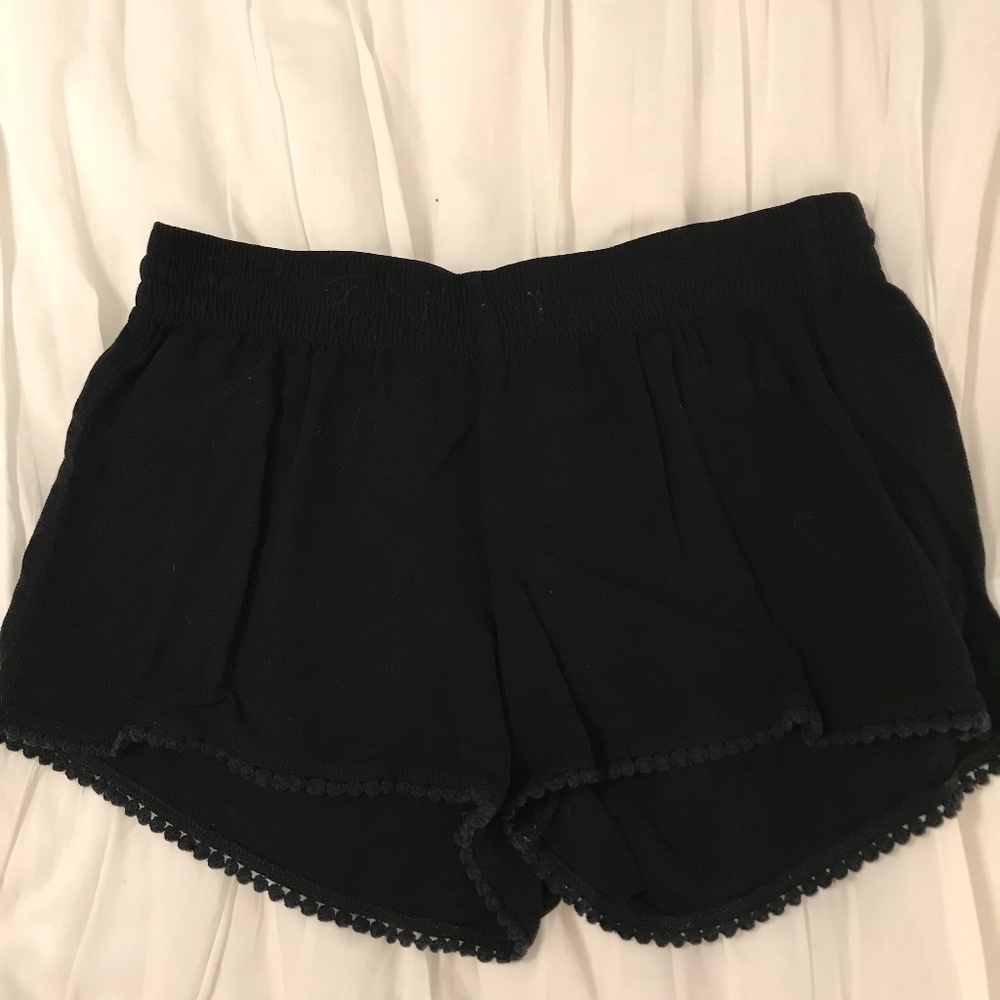 Black Cotton Shorts with Ball detailing on the Hem